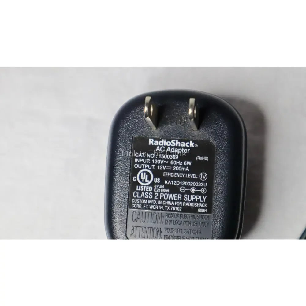 RadioShack AC Adapter Output 12V 200mA Cat NO 1500369 Replacement Charging Cord